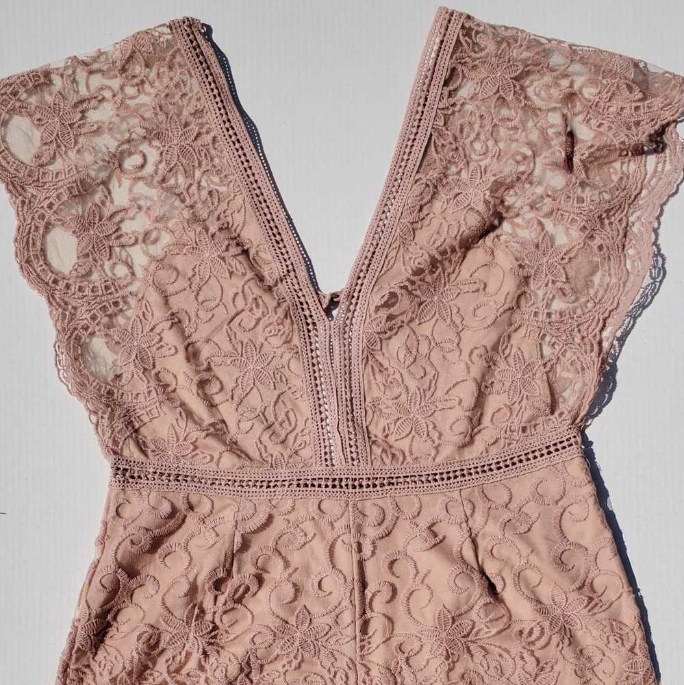 Charlotte Russe Pink Nude Crochet Romper (XL)